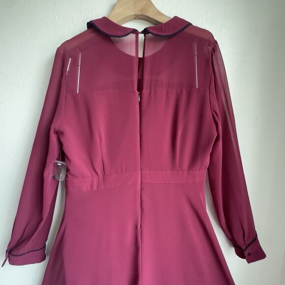 Modcloth NWT Burgundy Pretty Performative Embroider Dress Long Sleeve Retro Sz L - Picture 9 of 14